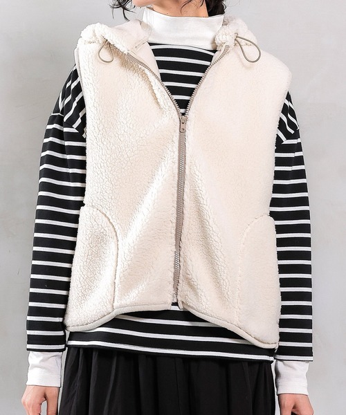 emesuelee コート アウター フード付きボアベスト レディース