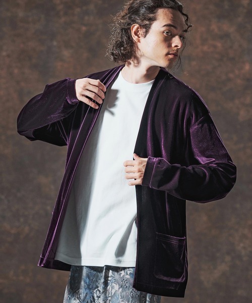 ランバンコレクション　定価6万円　ボレロジャケットカーディガン　長袖 パープル Jih Nunc（ジーヌンク） カーディガン mcg3690-ストレッチベロアボタン