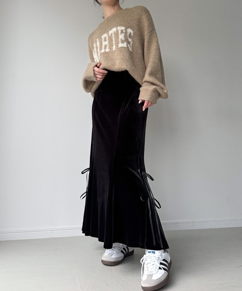 JUNOAH（ジュノア） スカート サイドリボンベロアマーメイドスカート