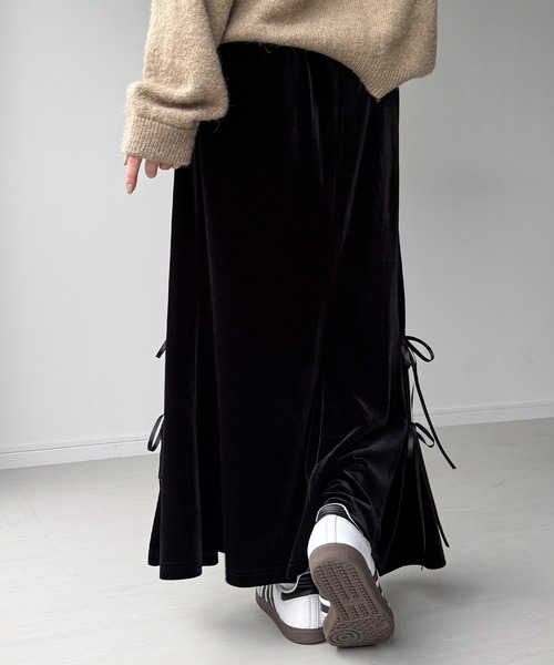 JUNOAH（ジュノア） スカート サイドリボンベロアマーメイドスカート