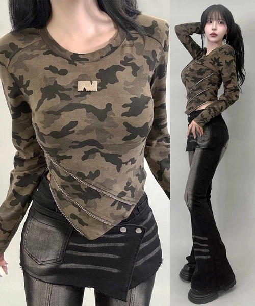 FOLLOWIN（フォロウィン） tシャツ アシメジップデザインY2Kムード