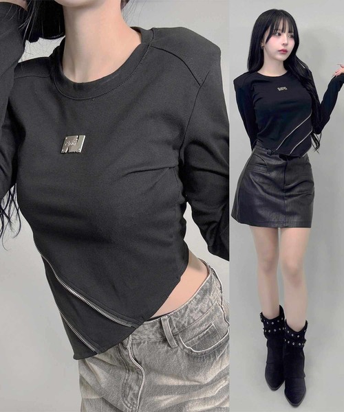 FOLLOWIN（フォロウィン） tシャツ アシメジップデザインY2Kムード