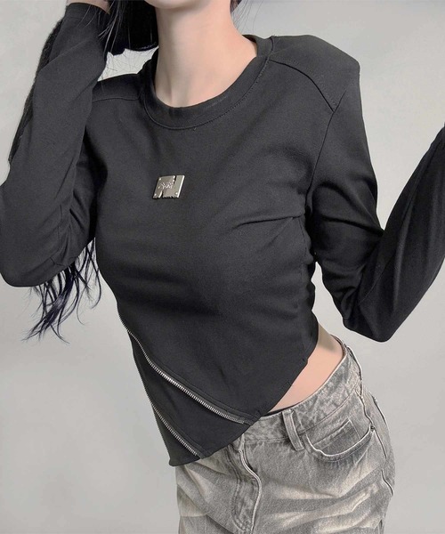 FOLLOWIN（フォロウィン） tシャツ アシメジップデザインY2Kムード