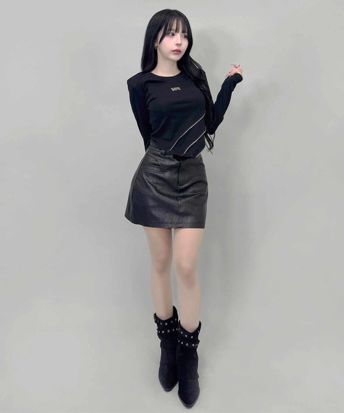 FOLLOWIN（フォロウィン） tシャツ アシメジップデザインY2Kムード
