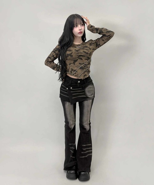 FOLLOWIN（フォロウィン） tシャツ アシメジップデザインY2Kムード 
