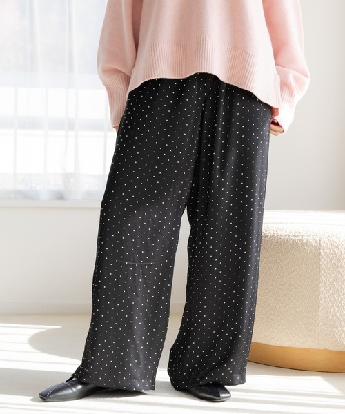 Elura（エルーラ） ワイドパンツ パンツ ドットサテンワイドパンツ