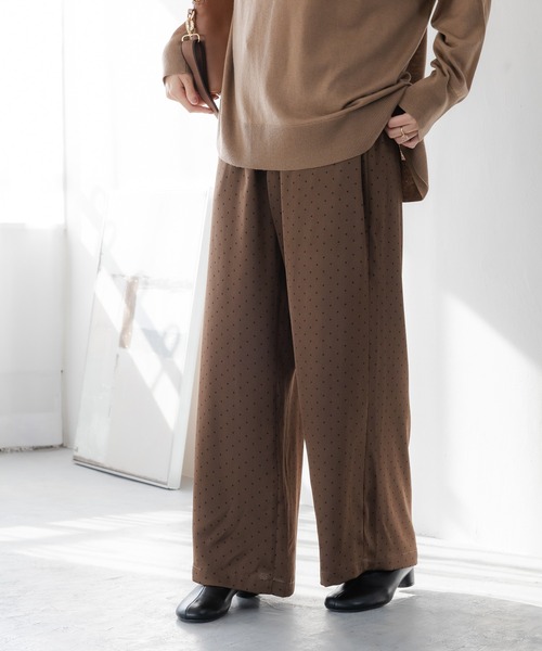 Elura（エルーラ） ワイドパンツ パンツ ドットサテンワイドパンツ