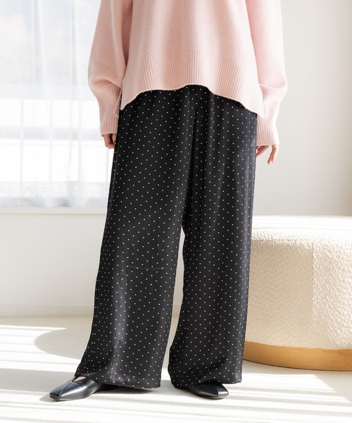 Elura（エルーラ） ワイドパンツ パンツ ドットサテンワイドパンツ