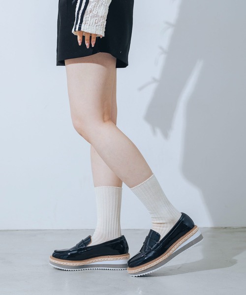 ローファー 「美脚効果・22.0-25.0cm展開」厚底プラットフォームローファー JA5921 レディース