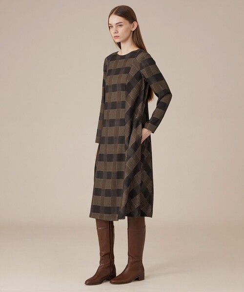 【美品】MACKINTOSH LONDON チェック柄 ロングワンピース 40 MACKINTOSH LONDON（マッキントッシュ ロンドン） ワンピース プリント