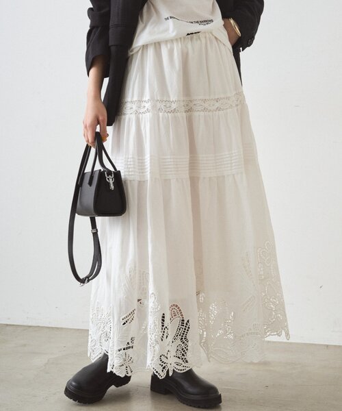 Loungedress ラウンジドレス　 パネルギャザースカート　ホワイト PAL GROUP OUTLET｜【Loungedress】パネルギャザースカート | Rakuten