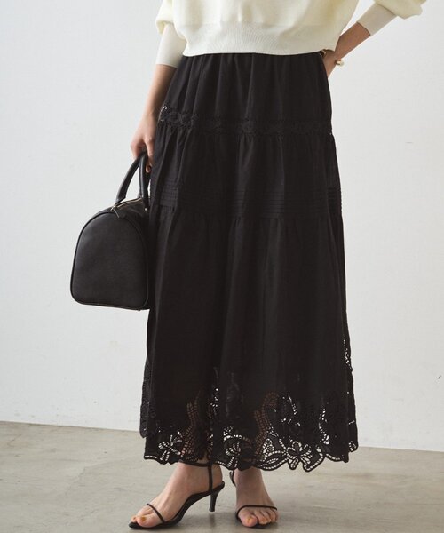 Loungedress 【定価19800円】スリットカーゴスカート　黒 Loungedress（ラウンジドレス） スカート 「Lサイズも登場！」ポンチ
