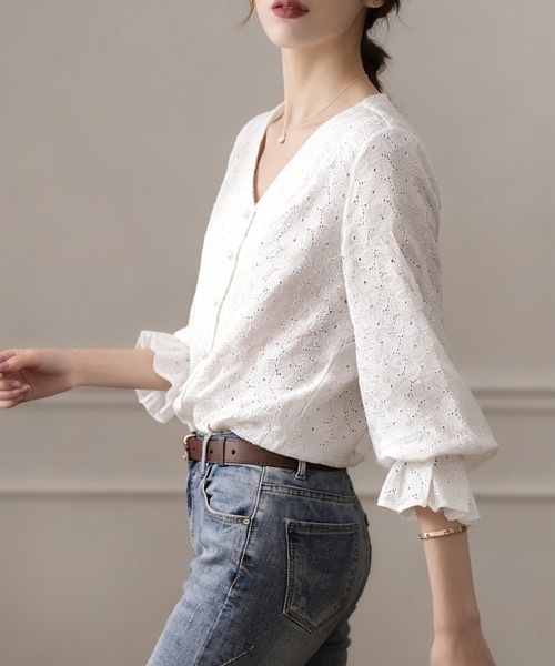【CARVEN】レース　ブラウス ブラウス シャツ Vネックレースブラウス レディース : ZOZOTOWN Yahoo