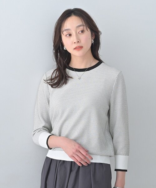 ニット セーター 「アンサンブル可/洗える」配色ハイゲージニットトップス レディースの画像