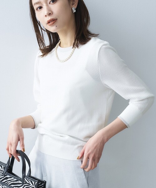 ニット セーター 「アンサンブル可/洗える」配色ハイゲージニットトップス レディースの画像