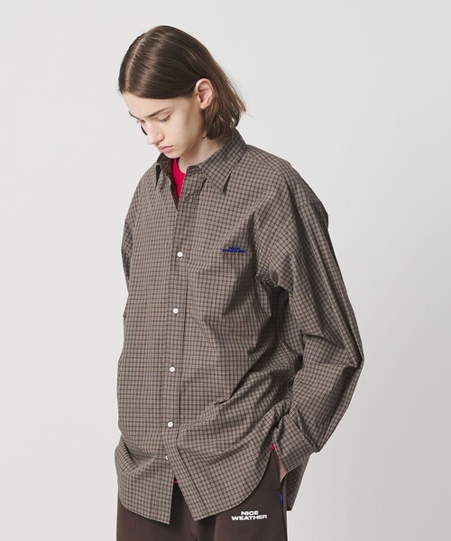 NICE WEATHER シャツ 「NICE WEATHER」ロゴ チェックシャツ メンズ
