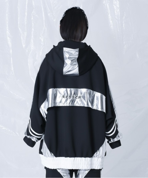 「REFLEM」 ジップアップパーカー FREE ブラック×シルバー レディースの画像