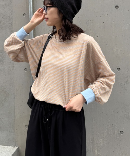 yenn❤︎シアーボーダーロンTEE ブラウン CIAOPANIC TYPY（チャオパニックティピー） tシャツ シアーボーダー