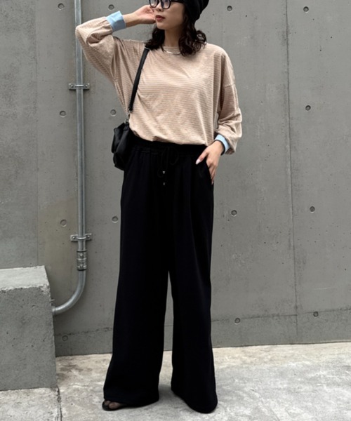 yenn❤︎シアーボーダーロンTEE ブラウン CIAOPANIC TYPY（チャオパニックティピー） tシャツ シアーボーダー