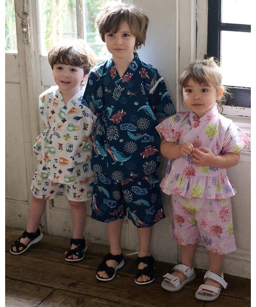 浴衣 恐竜柄甚平「蓄光」「接触冷感」 キッズ 子供 男の子の画像