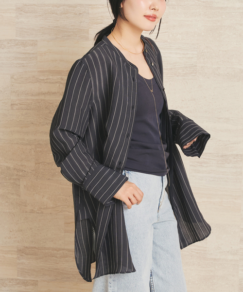 Plage R’IAM ストライプシャツ plage（プラージュ） ブラウス シャツ R'IAM シアーストライプシャツ