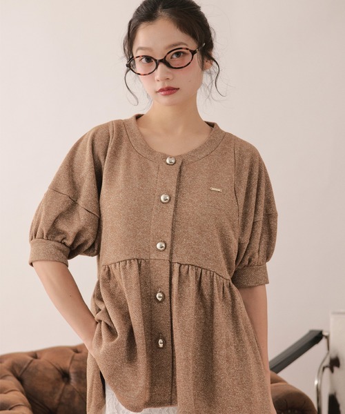 loin nuit カーディガン 夏 半袖 glitter puff sleeve tops 