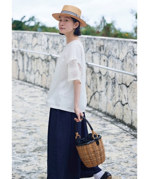 「Sunny clouds」 クロップドパンツ 3L ネイビー レディース_画像4