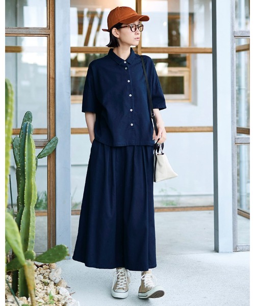 「Sunny clouds」 クロップドパンツ 3L ネイビー レディース_画像8