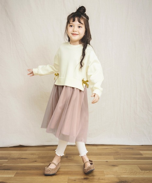 ワンピース ミニ裏毛 チュールドッキングワンピース2 レビューを書けば送料当店負担 431円