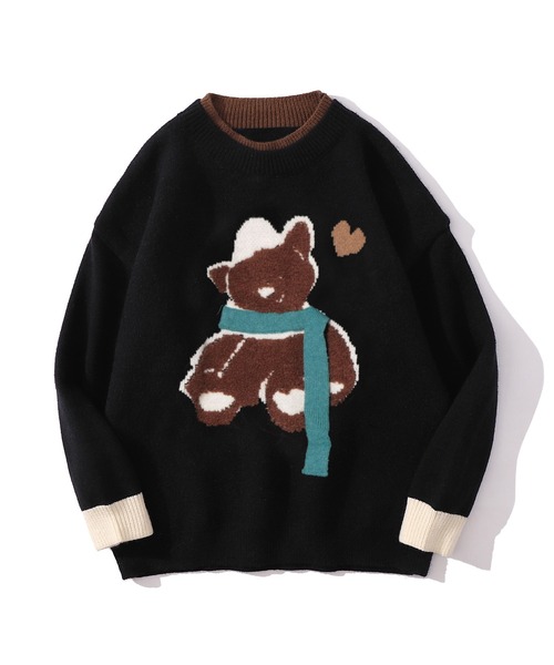 セーター ニット 「HOOK」マフラーを巻いているクマニット風スウェット 