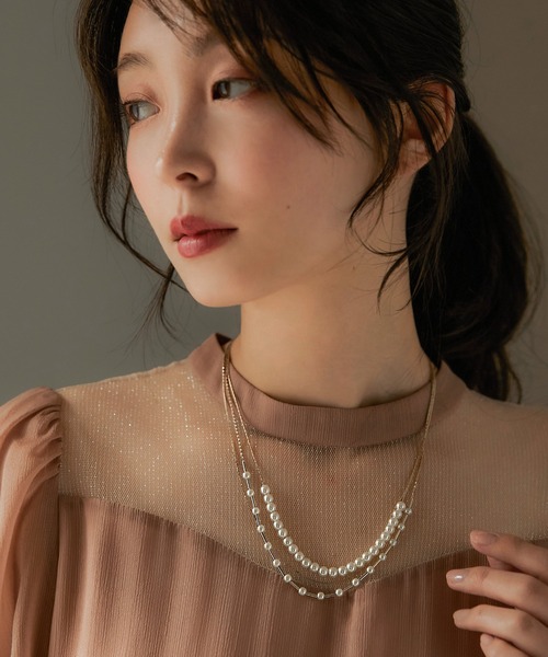 パール３連ネックレス CHIC STYLE ネックレス 後チャーム付3連パール調ネックレス