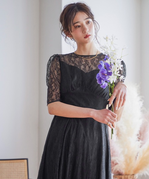レースドレス niana ドレス 胸ヨーククラシカルレースプリーツワンピース