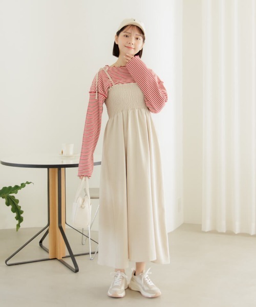 DABUWAWA ニット キャミソールワンピース お花 スリム 上品 00サイズ】ボタニカルプリントキャミソールワンピース（マキシ丈