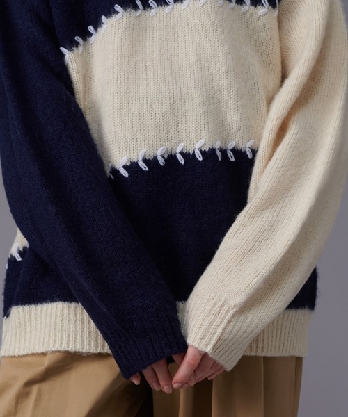 ルーズ オーバーサイズ  バイカラ― ハート メンズ ニット ONCILY セーター ニット HEART STITCH BICOLOR KNIT / ハート