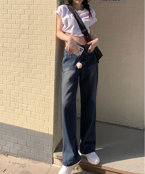 サイドポケット デニムワイドパンツ 黒 ビッグシルエット ビッグポケットワイドパンツ 綿麻デニム | パンツ9ブタケ