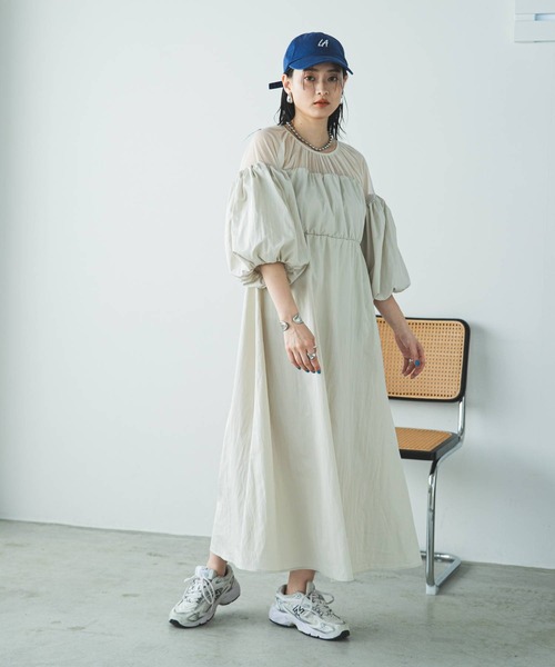 bohmal（ボマール） ワンピース タフタ×チュールドッキングワンピース