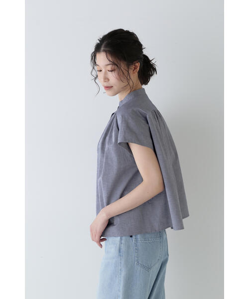 human woman ブラウス シャツ 綿麻フレンチスリーブブラウス