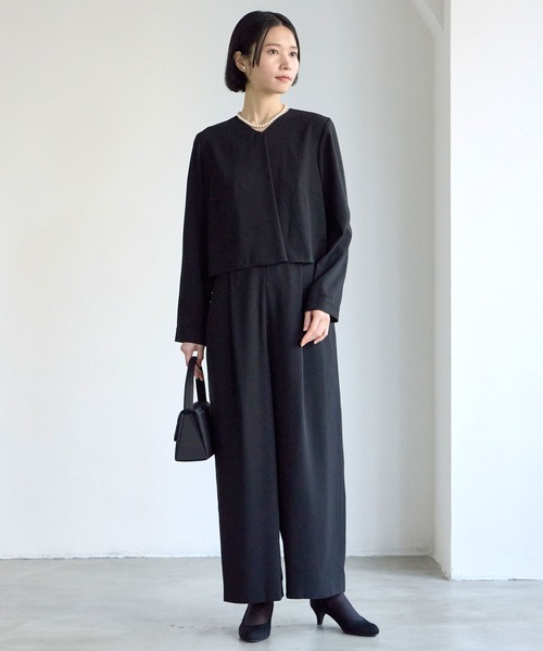 ＊美品【aimer】オールインワン　レース　スタンドネック　ブラック　M Aimer エメ ストライプレースボリュームスリーブオールインワン