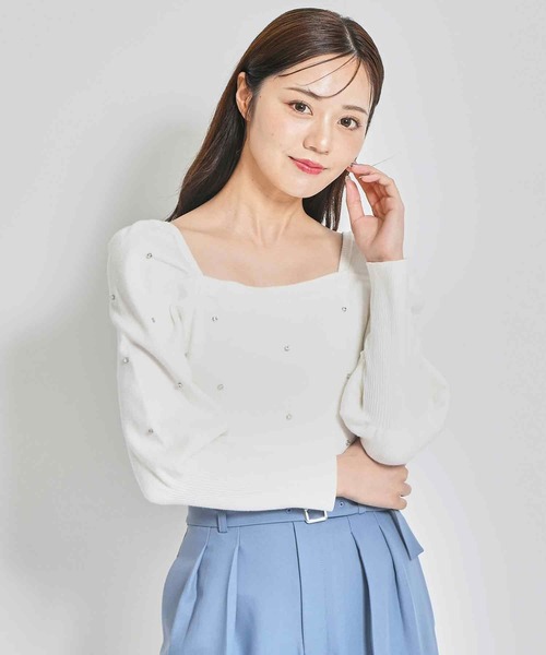 katie ラインストーン パフスリーブ Tシャツ 31 Sons de mode ニット セーター ラインストーンパフスリーブ