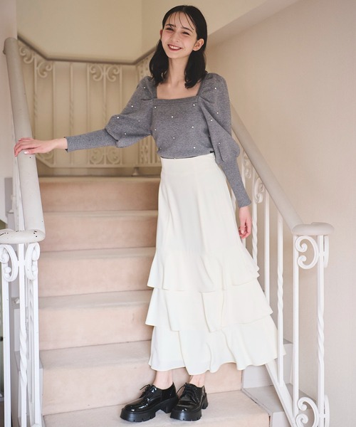katie ラインストーン パフスリーブ Tシャツ 31 Sons de mode ニット セーター ラインストーンパフスリーブ