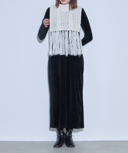 ベスト ジレ ケーブル編みフリンジベスト レディース : ZOZOTOWN