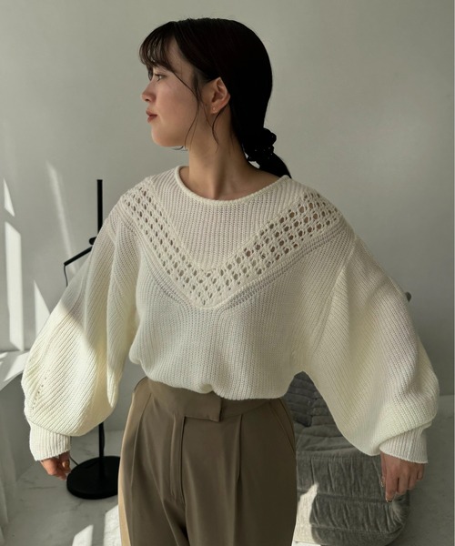 I_am ニット セーター balloon sleeve crochet design knit