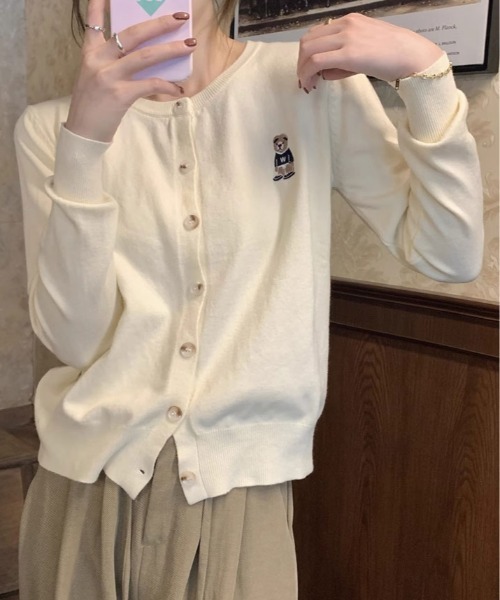 カーディガン ベア 刺繍 シンプル ニット レディース : ZOZOTOWN Yahoo
