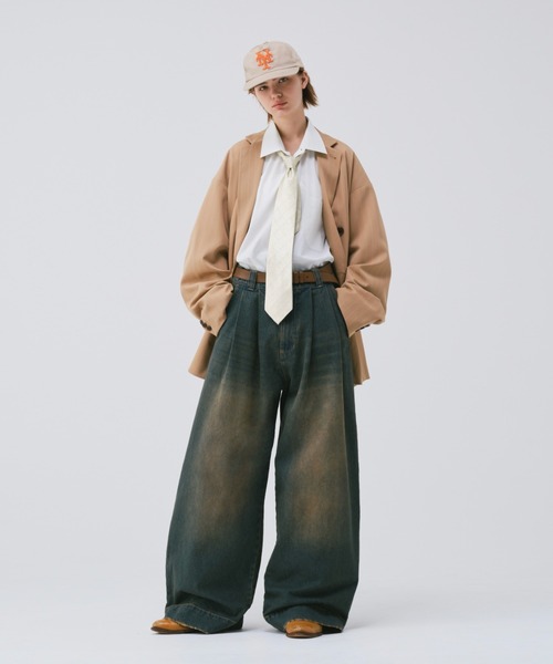 値下げ　soerte ワイドバギーヴィンテージライクデニムパンツ　2 soerte ジーンズ WIDE BUGGY VINTAGE LIKE DENIM PANTS ” MUD