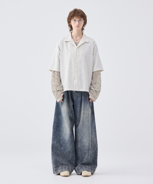 パンツ Rerun1 - washed wide buggy short pants WIDE BUGGY VINTAGE LIKE DENIM PANTS ' MUD DYEING / WASHED