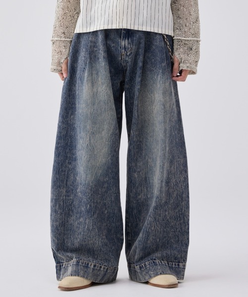 値下げ　soerte ワイドバギーヴィンテージライクデニムパンツ　2 soerte ジーンズ WIDE BUGGY VINTAGE LIKE DENIM PANTS ” MUD