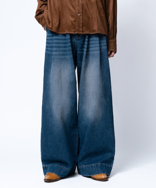 soerte ワイドパンツ ジーンズ Wide Buggy Vintage Like Denim Pants 