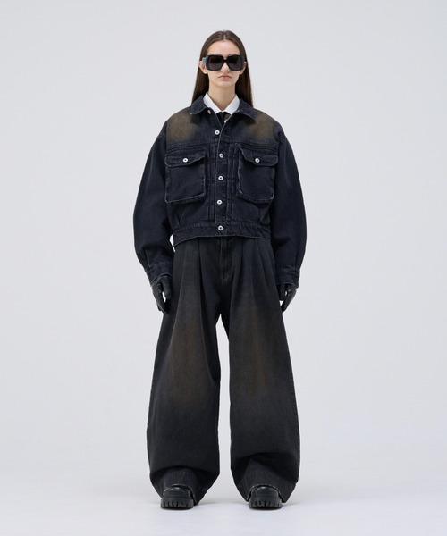soerte ワイドバギーヴィンテージライクデニムパンツ ２ ブルー系その他2 WIDE BUGGY VINTAGE LIKE DENIM PANTS ' MUD DYEING / WASHED