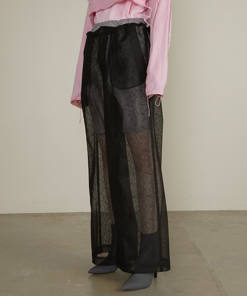 パンツ Ribbon and stone front open tulle pants PRANK PROJECT（プランクプロジェクト） パンツ ボンデッドレース
