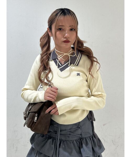 BITEUIL BONBON ダークグレー セーター セール】 ダブルジャガードロゴKNIT （ニット・セーター